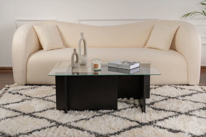 Nordure Mesa de centro Vetrino Wood Black cristal templado y melamina 105x40x65cm Madera Negro